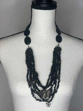 Butterfly Black Multi-Strand Beaded Statement Necklace